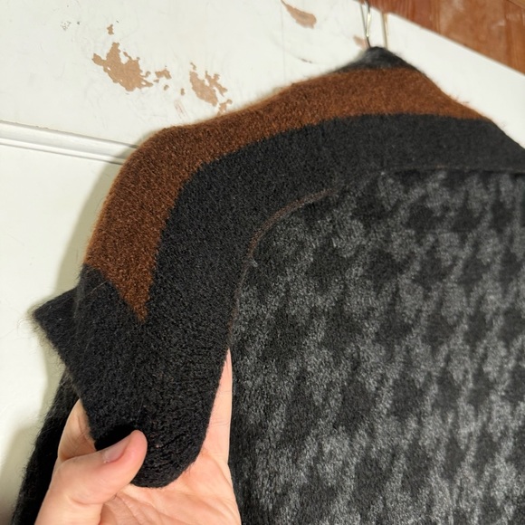 Max Studio Houndstooth Open Front Cardigan Sweater Coat Size Large Jacquard - Picture 11 of 12